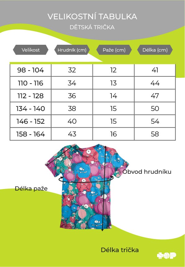 Velikostní tabulka dětská trička by Utopy